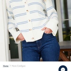 Lake Nora Cotton Cardigan in Ivory Dusty Blue Stripe - L